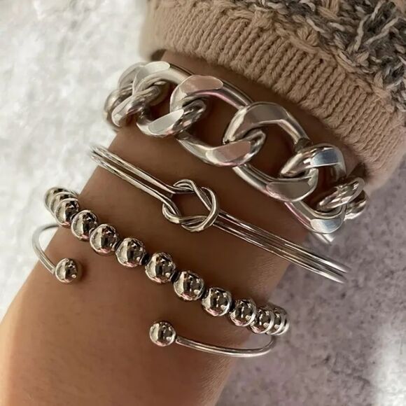 ✨🆕✨BoHo Silver Tone 4 pcs Chunky Punk Style Bracelet Set✨ - Picture 1 of 9